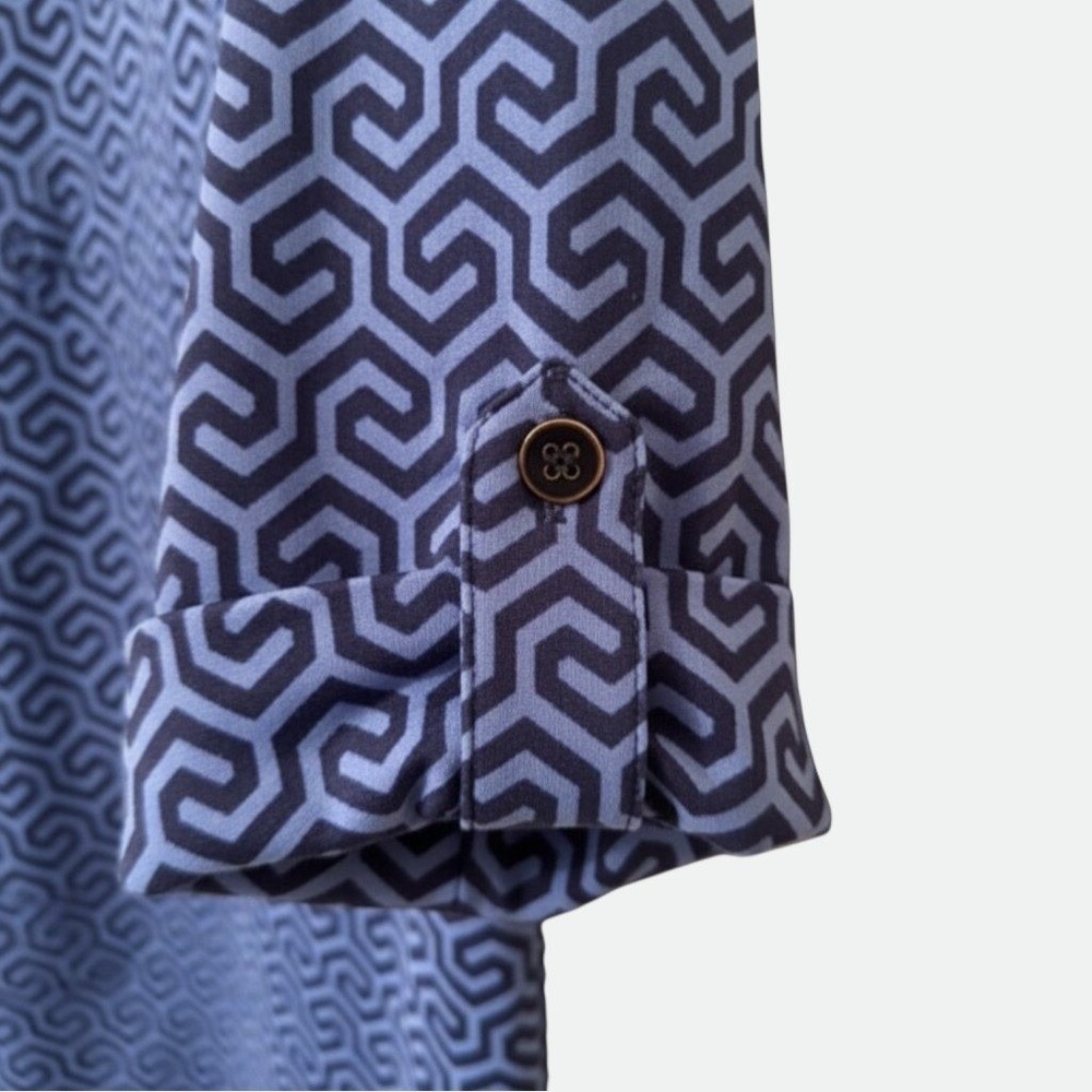 J.McLaughlin Lawrence Dress XS Navy Blue Honeycomb Geometric Shirt Dress NWT - Picture 7 of 9